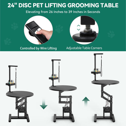 YITAHOME Electric Lift Dog Grooming Table 24" Rotating Desktop Pet Grooming Table for Dogs at Home, Adjustable Overhead Arm & Tool Organizer Dog Grooming Station, Black - WoodArtSupply