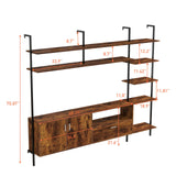 Bonzy Home Wall Mounted TV Stand for TVs up to 60", Industrial Entertainment Center with Bookshelves and Adjustable Shelves, 65" Wall Entertainment Center for Living Room, Rustic Brown Bonzy Home