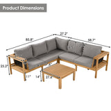 Merax 4 Pieces Patio Furniture Set, Outdoor L-Shaped Sectional Sofa Set with Coffee Table, Acacia Wood Conversation Seating & Thick Cushions and Side Table, for Garden, Poolside and Backyard, Gray Merax
