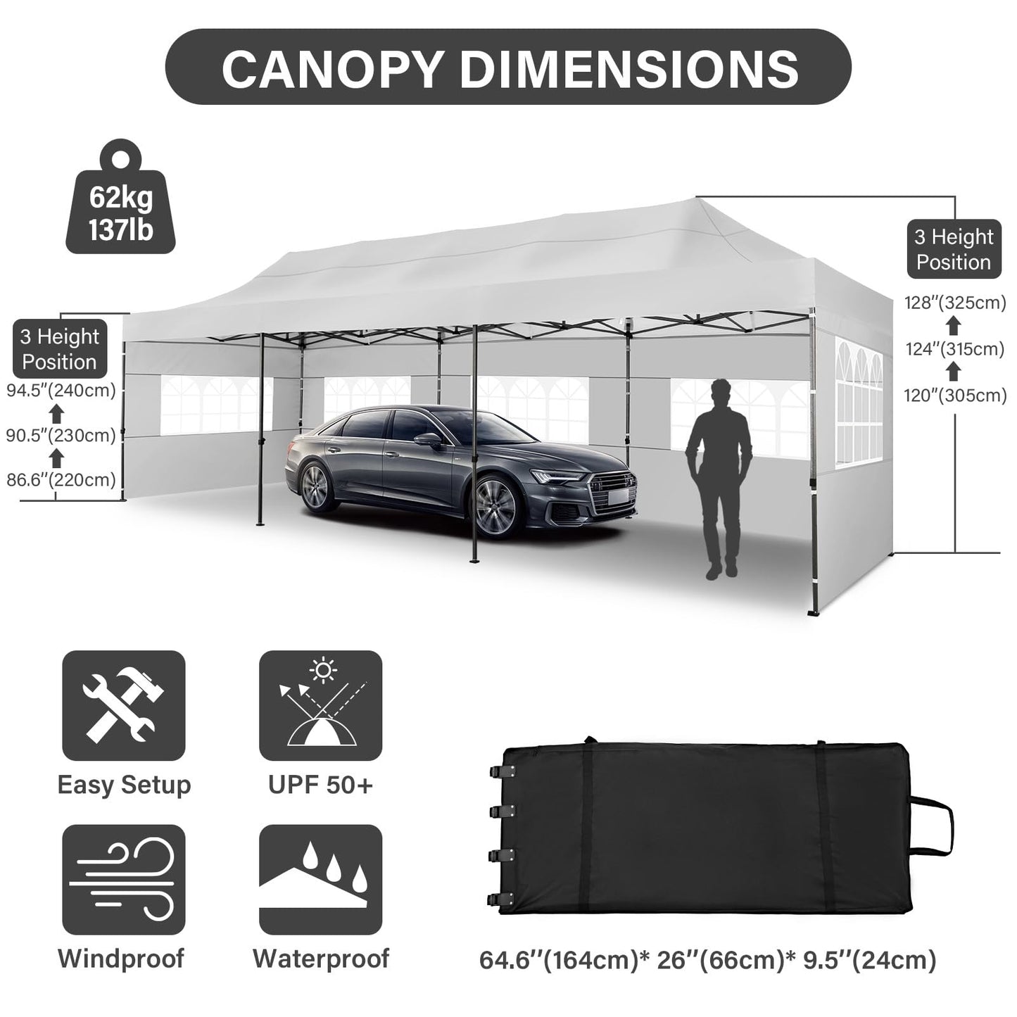 COBIZI 10x30 Pop up Canopy Tent Heavy Duty with 8 Sidewalls, Easy Set-up Commercial Outdoor Party Tent, 100% Waterproof Wedding Tent Gazebo, 3 Height Adjustable with Wheeled Bag, White