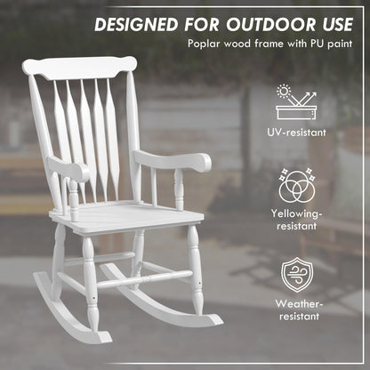 Outsunny Outdoor Wood Rocking Chair, 350 lbs. Porch Rocker with High Back for Garden, Patio, Balcony, White - WoodArtSupply