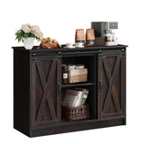 4 EVER WINNER Coffee Bar Cabinet with Storage, 42” Sideboard Buffet Cabinet with Sliding Barn Doors, Farmhouse Coffee Bar Station Table Liquor Wine Bar Cabinet with Shelves for Kitchen, Espresso 4 EVER WINNER