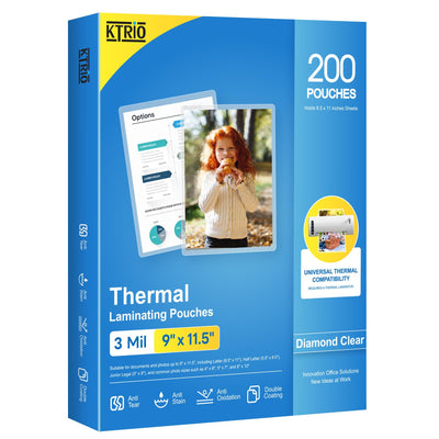 KTRIO Laminating Sheets, Hold 8.5 x 11 inches Sheets, 200 Pack, 3 Mil Clear Thermal Laminate Pouches for Laminator, 9 x 11.5 inch Lamination Paper for School, Home & Office