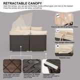 HOMREST 6 Pieces Patio Furniture Sets, Rattan Daybed with Retractable Canopy, Outdoor Sectional Sofa Set with Adjustable Backrest, Chaise Chair Sunbed for Garden Poolside Backyard (Khaki) HOMREST