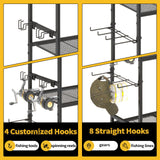 SOYEEZE Large Size Fishing Rod Holders for Garage, Heavy Duty 3-Tier Fishing Pole Rack Holds Up to 12 Rods, Fishing Gear Organizer with 2 Metal Baskets, Fishing Storage Cart with Lockable Wheels SOYEEZE