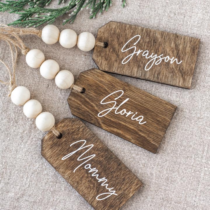 Beaded Wooden Name Tag - Personalized Christmas Stocking Tags - WoodArtSupply