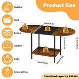 ETELI Small Round Coffee Tables for Small Space Farmhouse Oval Coffee Table with 2-Tier Storage Shelf Circle Center Tea Table for Living ETELI