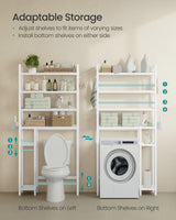 SONGMICS Over The Toilet Storage Shelf with Toilet Paper Holder, Bamboo Bathroom Organizer with Adjustable Shelves, 10.2 x 32.7 x 72.8 Inches, 4 Hooks, Storage Rack, Cloud White UBTS017W01 SONGMICS