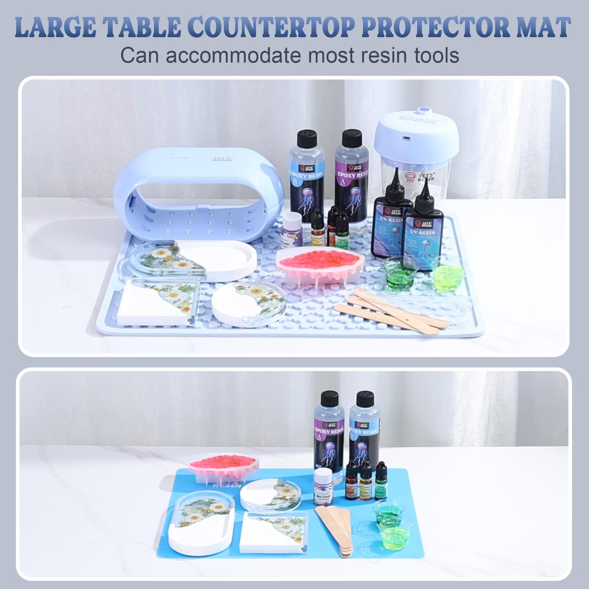 LET'S RESIN Premium Resin Collector Mat, 20" x 14"Large Easy Clean Silicone Mat for Crafts, Epoxy Resin,Placemat(Blue) LET'S RESIN