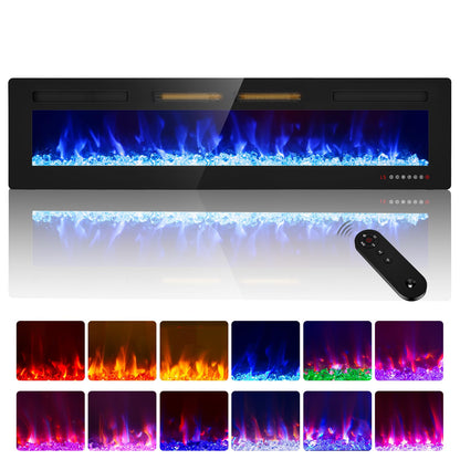 Kucreiheat 72 inch Electric Fireplace Wall Mount/Recessed/Free Standing-Ultra Thin Wall Fireplace Electric with Remote Control, Timer, 12 Flame Colors, Double Heat Vent, 750w/1500w