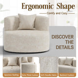 Yaciente 360° Oversized Swivel Accent Chair, Comfy Chenille Fabric Barrel Swivel Chair, Upholstered Round Chairs with Pillow, Round Reading Chair for Living Room, Nursery, Bedroom, Beige Yaciente