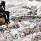 jinchan Linen Textured Curtains for Living Room Darkening 108 Inches Long, Medallion Drapes for Bedroom, Damask Pattern Window Treatments Vintage Curtain Panels, Extra Long 2 Panels Blue on Greige jinchan