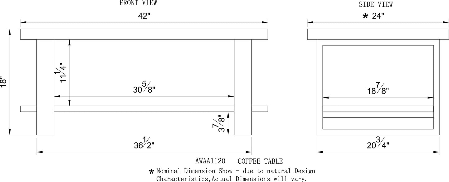 Alaterre Furniture Alpine Natural Wood Live Edge Coffee Table w/ Metal Strap Legs, Brown, Black Metal Accents, Unique Imperfections, Clear Natural - WoodArtSupply