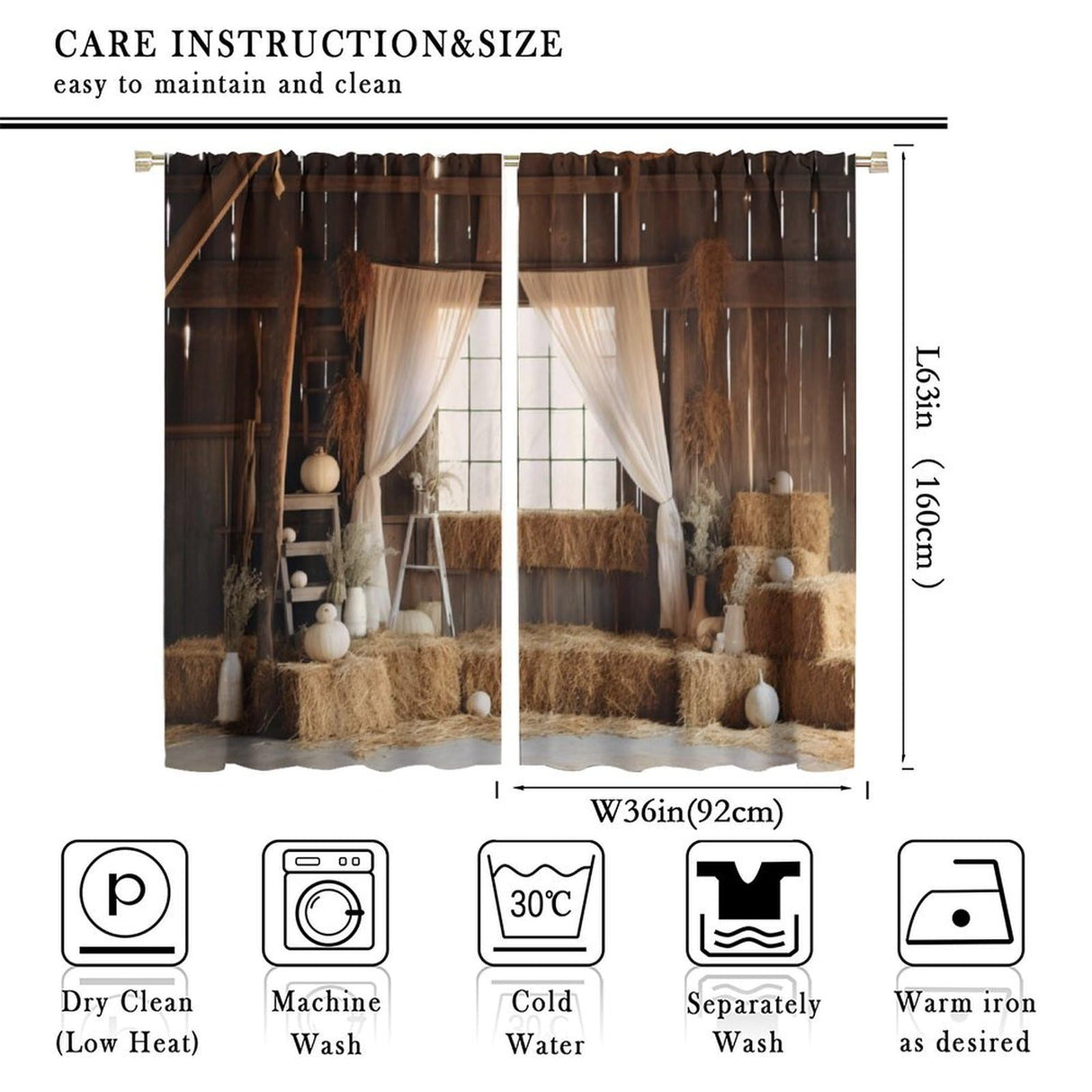 Rustic Western Cowboy Curtains, Plants Straw Mound Decor Wild Farmhouse Barn Wooden Wall Drapes, Thermal Insulation Blackout Rod Pocket Window Treatments for Living Room Bedroom Kitchen 72x63in BATPLY