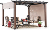 Sunjoy Outdoor Pergola 11 x 11 ft. Black Steel Pergolas with Retractable Tan Sun Shade Canopy for Patio, Backyard, Garden Activities by SummerCove Sunjoy