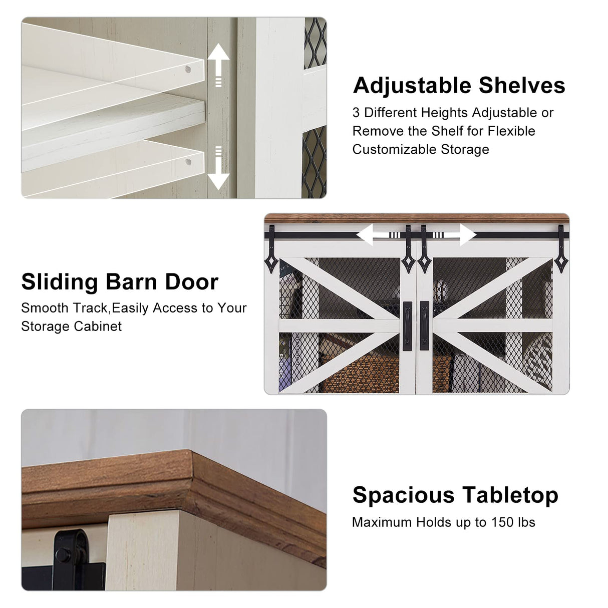 OKD Farmhouse TV Stand for 75 Inch TV, Industrial & Farmhouse Media Entertainment Center w/Sliding Barn Door, Rustic TV Console Cabinet w/Adjustable Shelves for Living Room, Antique White OKD