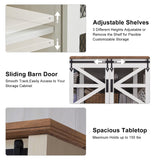 OKD Farmhouse TV Stand for 75 Inch TV, Industrial & Farmhouse Media Entertainment Center w/Sliding Barn Door, Rustic TV Console Cabinet w/Adjustable Shelves for Living Room, Antique White OKD