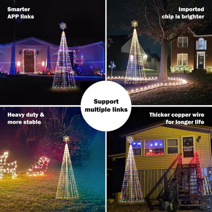 Mengstart Outdoor Lighting Christmas Tree Lights, 12FT Smart LED Outside Flag Pole Christmas Tree Light Show with 648 Lights for Yard APP & Remote Musical Control Xmas Tree, Arbol de Navidac