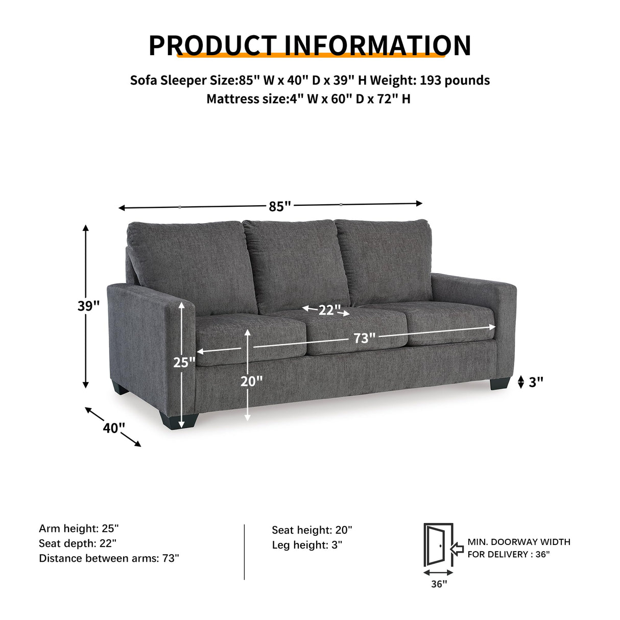 Signature Design by Ashley Rannis Casual 2-in-1 Sofa Sleeper with Folding Gel Memory Foam Mattress, Queen, Gray Signature Design by Ashley