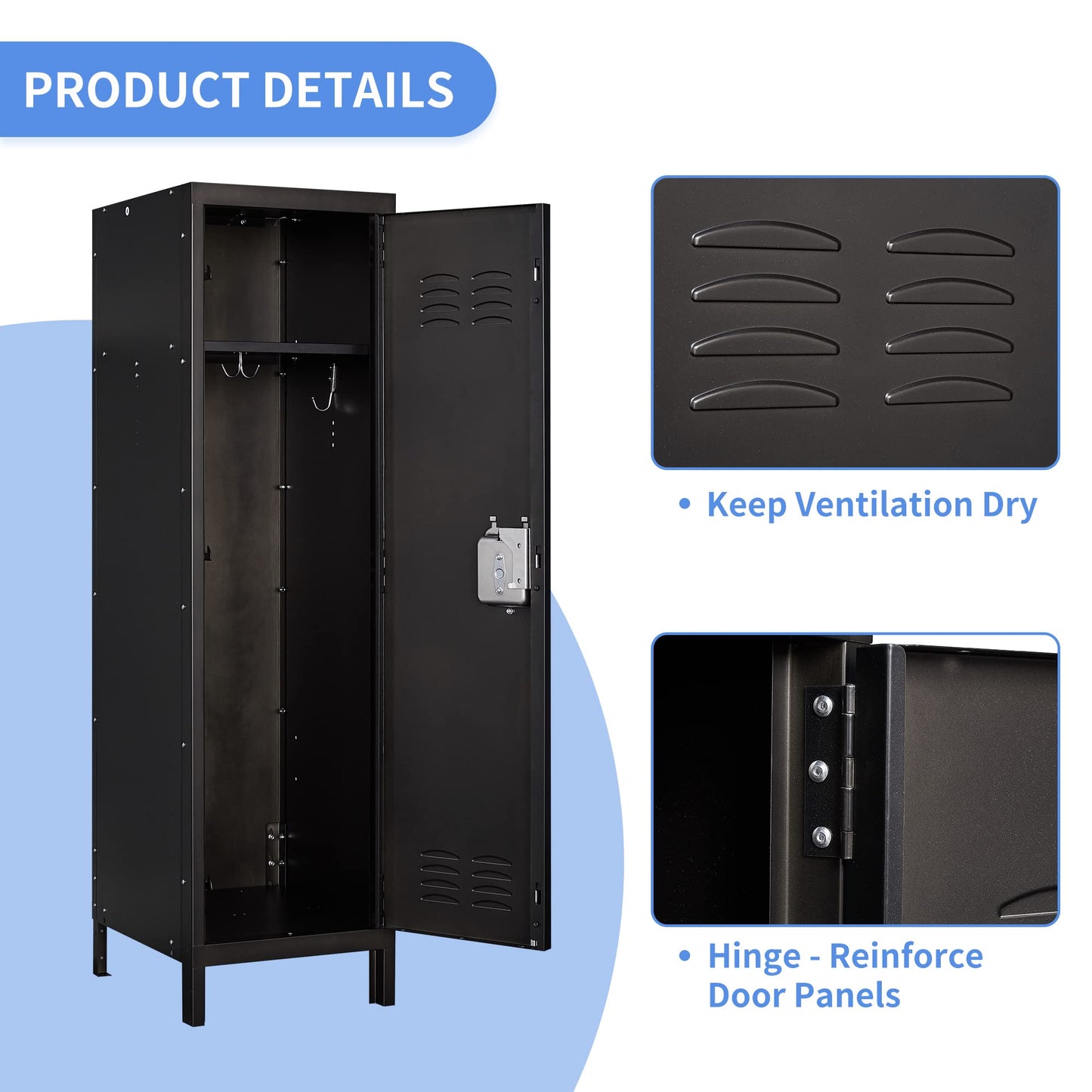 Yizosh Metal Locker with 1 Lockable Doors, Industrial Steel Storage Lockers for Employees - 55.1" Locker Storage Cabinets for School, Gym, Home, Office, Garage - WoodArtSupply