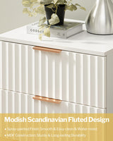 SICOTAS White Night Stand Set 2, Wide Fluted Nightstand with 2 Drawers, Modern Glossy Storage Bedside Table for Bedroom, End Side Table with Golden Metal Legs and Handles（2, White） SICOTAS