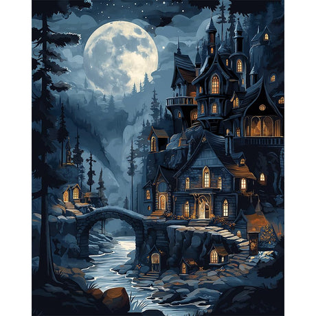 Natuyalo Paint by Numbers Kit for Adults, Paint by Numbers for Beginner Moonlit Castle, Paint by Number for Adults, Night Scene DIY Paint by Number for Gift Home Wall Decor 16x20 Inch Natuyalo