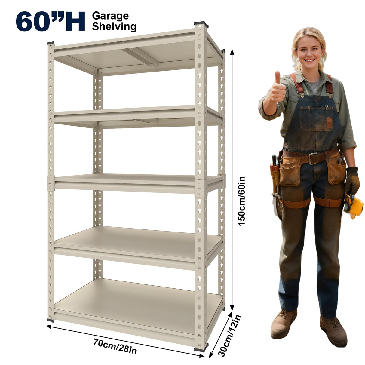 ZEUKMXOO Storage Shelving Unit, 5 Tier Garage Shelves Heavy Duty, 60''H Adjustable Metal Shelving Unit,2000LBS Black for Pantry, Basement, Warehouse, Kitchen, Pantry and Closet (1, White) ZEUKMXOO