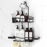 REINHARDT Shower Caddy Hanging, Rustproof Shower Caddy Anti-Swing Shower Organizer Over Showerhead No Drilling Shower Racks with Soap Holder Multi Hooks Bathroom Storage for Shampoo Sponge, Black REINHARDT