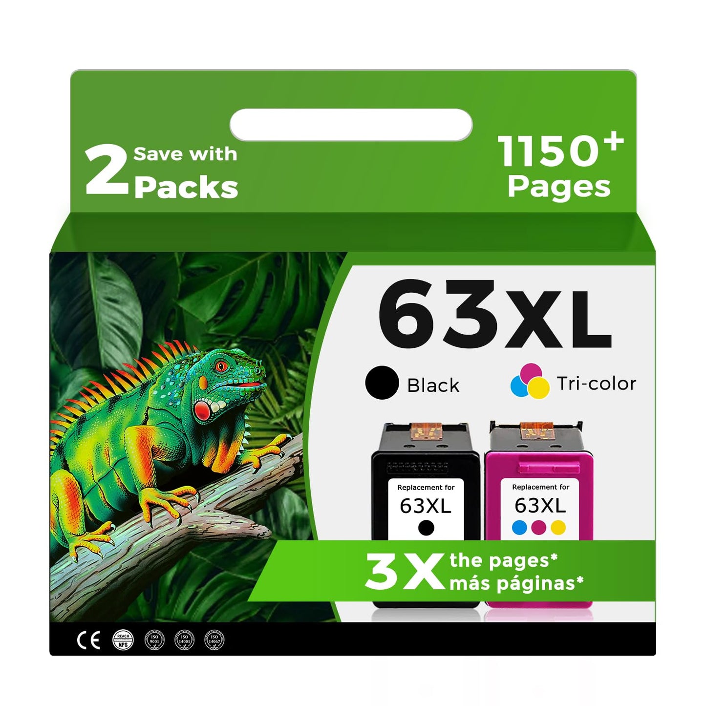 63XL Ink Cartridges for HP 63 XL Black Color Combo Pack Replacement for HP63 HP63XL for 4650 3830 5255 4520 5258 3630 4652 4655 5200 4512 3632 5252 2132 1112 3631 2130 4510 3634 3833 4511 5222 Printer