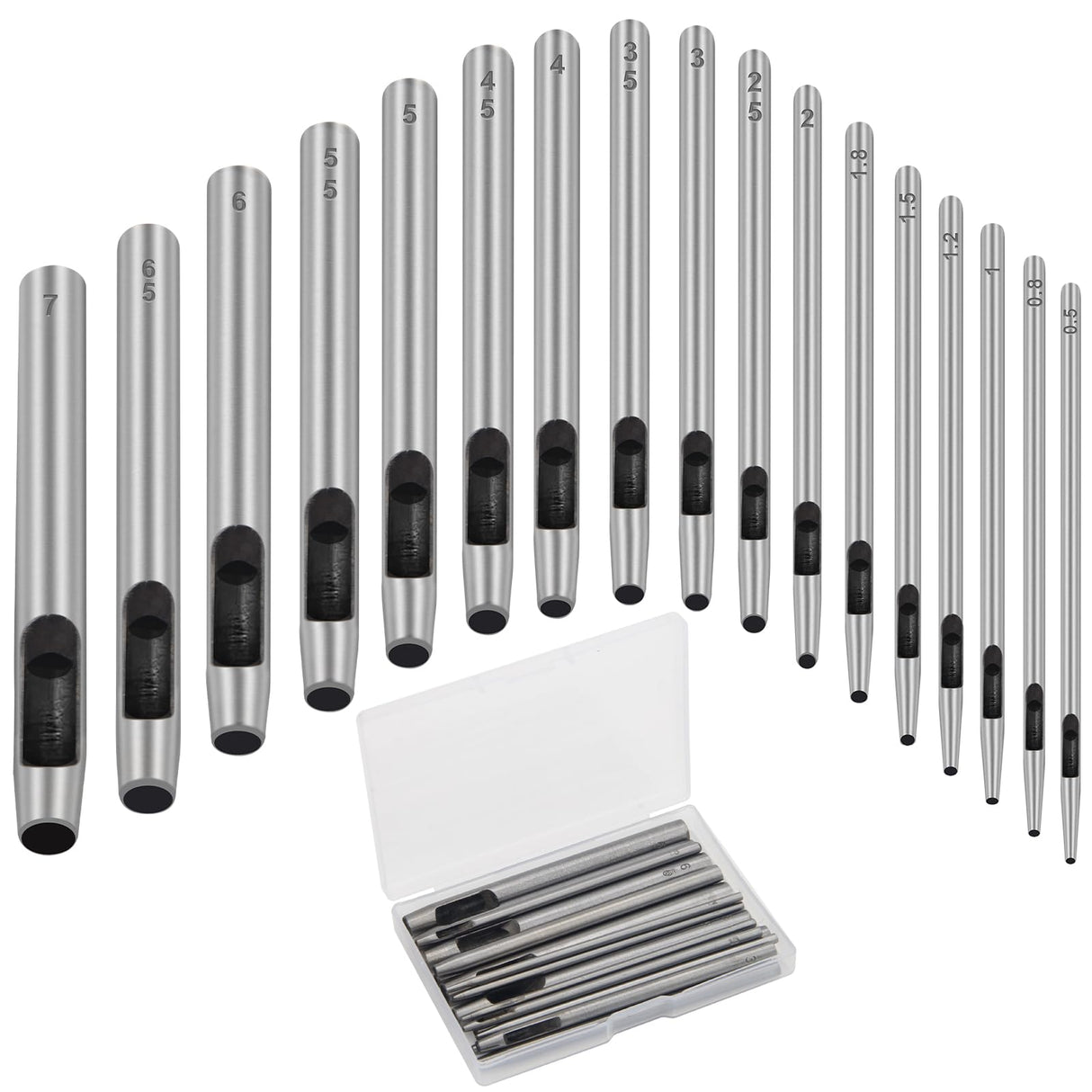 17 Pcs Round Leather Hole Punch Tool 0.5-7mm, Boyistar Metal Hollow Hole Punching for Leather Craft Punch Tools Set Round Hollow Tools for Belts, Watch Band, Paper, Plastic, Leather with Storage Box Boyistar