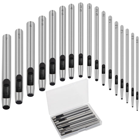 17 Pcs Round Leather Hole Punch Tool 0.5-7mm, Boyistar Metal Hollow Hole Punching for Leather Craft Punch Tools Set Round Hollow Tools for Belts, Watch Band, Paper, Plastic, Leather with Storage Box Boyistar