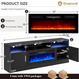 oneinmil 70" Fireplace TV Stand for TVs Up to 80", Electric Fireplace Entertainment Center with LED Lights & Storage Cabinets, Media Console Table for Living Room, Black oneinmil