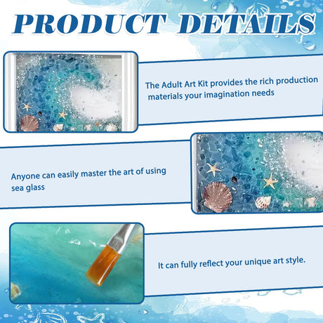 DIY Mosaic Kit for Adults – Complete Glass Mosaic Craft Kit with Sea Glass, Resin, Frame – Easy Resin & Stained Art Starter Set for Beginners & Adult Creative Projects (Wave Design) CIYOJA