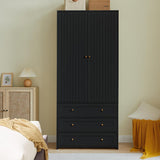 PHOYAL 71" Wardrobe Closet Armoire, Wardrobe Armoire Wooden with 2 Doors, 3 Drawers Household Freestanding Wooden Closet Storage Cabinet for Bedroom (Black) PHOYAL