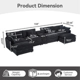 VEPXXP Oversized Modular Sectional Sofa, 159" Modern Large 6 Seater U Shaped Sectional Couch with Ottoman, Comfy Cloud Couches with Cup Holders & USB for Living Room, Spacious Space (Black) VEPXXP