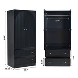 ORRD Black Freestanding Armoire Wardrobe Closet with 2 Doors and 2 Storage Drawers, Large Capacity Wardrobe Cabinet, Wooden Closet for Bedroom ORRD