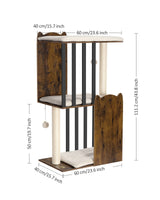 FourFurPets 43.8in 3-Tier Modern Cat Tree Tower Condo, Cat Scratch Posts for Indoor Cats, Big Plate, Two 19.7in Full Sisal Scratching Posts, Rustic Brown FourFurPets