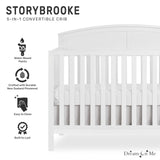 EVOLUR Dream On Me Storybrooke 5 in 1 Convertible Crib in White, JPMA & Greenguard Gold Certified,Built of Sustainable Pinewood, 3 Mattress Height Settings, Non-Toxic Water-Based Paint Finish Dream On Me