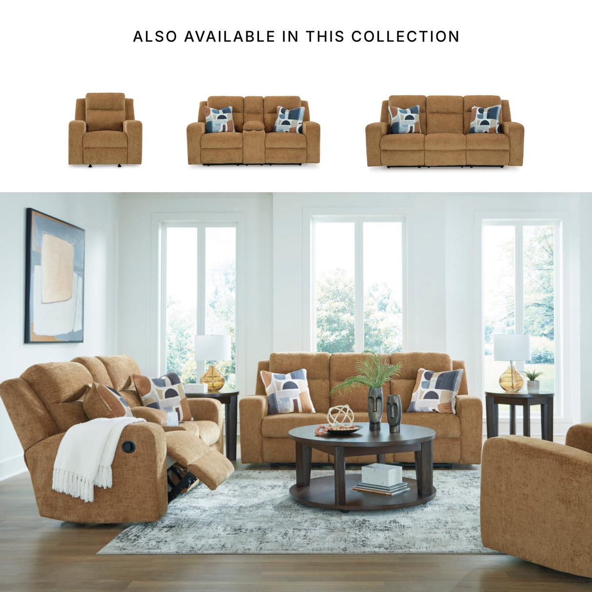 Signature Design by Ashley Kanlow Contemporary Manual Reclining Sofa with 2 Accent Pillows, Light Brown Signature Design by Ashley