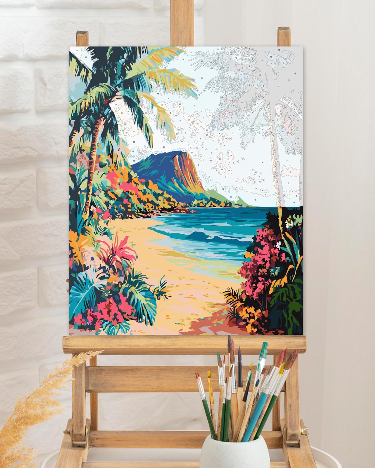 TOCARE Paint by Numbers Kit for Adults Beginner,Palm Tree Beach Adult Paint by Number Canvas, Acrylic Adults' Paint-by-Number Kits Sea for Home Wall Decor 16x20inch TOCARE