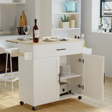 IRONCK White Rolling Kitchen Island with Drop Leaf, Storage Cabinet, and Spice Rack IRONCK