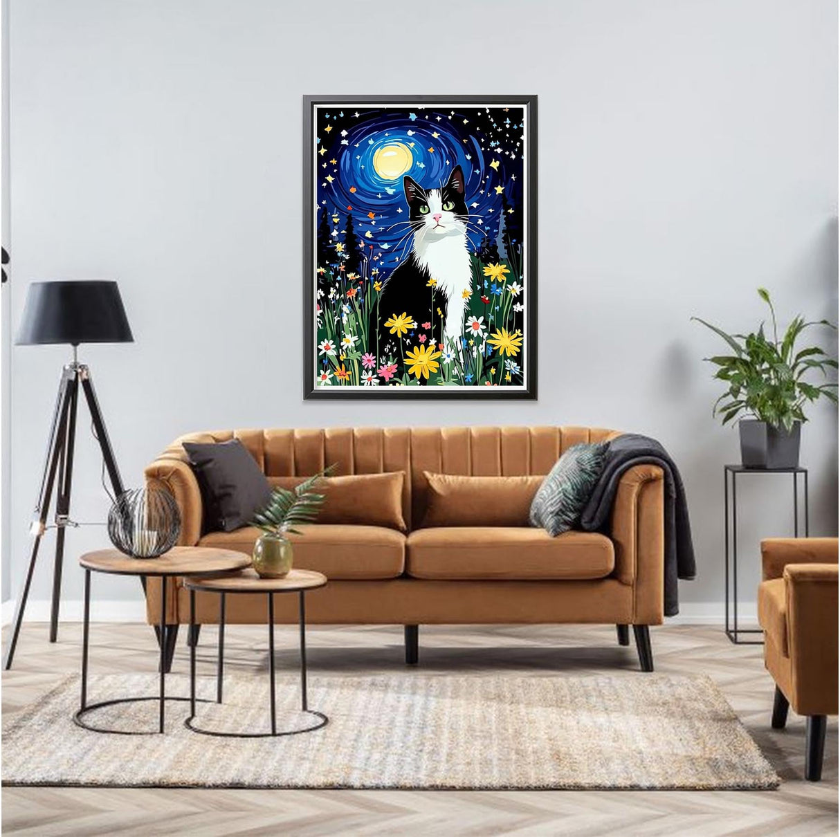 LOMSIOY DIY 5D Diamond Art Kits for Adults, Cat Diamond Painting Kits for Beginner, Starry Sky Diamond Art with Round Full Drill Rhinestone Crafts Gem Arts for Home Wall Decor 12x16 inch LOMSIOY