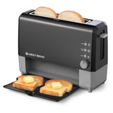 West Bend 77224 Toaster 2 Slice QuikServe Wide Slot Slide Through with Bagel and Gluten-Free Settings and Cool Touch Exterior Includes Removable Serving Tray, Black West Bend