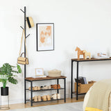 HOOBRO Coat Rack Shoe Bench, 3-Tier Shoe Rack, Industrial Shoe Organizer Storage Bench, Entry Bench with Mesh Shelves, for Entryway, Living Room, Hallway, Easy Assembly, Rustic Brown BF12HX01 HOOBRO