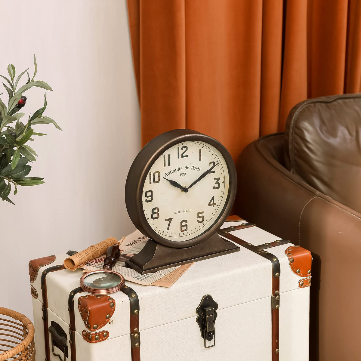 NIKKY HOME Antique Mantel Clock, Battery Operated Decorative Desk Table Clock for Home, Office, Living Room, Bed Room, Brown NIKKY HOME