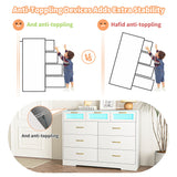 Vibe & Dine 9 Drawer Dresser with LED Lights and Charging Station, Modern Chest of Drawers Closet Organizer, Wood Wide Storage Dresser for Bedroom, Living Room Vibe & Dine