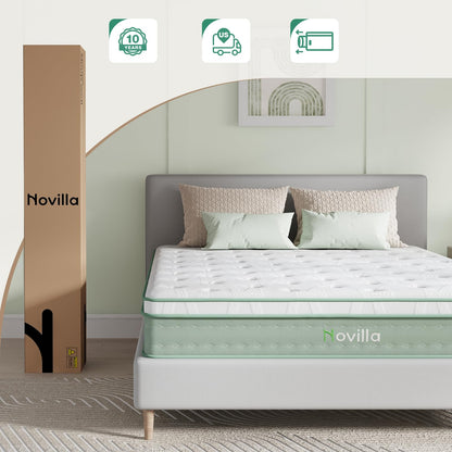 Novilla Twin Size Mattress, 12 Inch Hybrid Mattress with Knitted Cover, Gel Memory Foam with High High Resilience Foam for Pressure Relief, Medium Firm Mattress