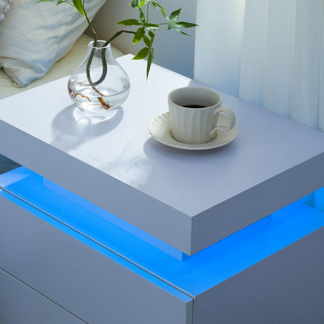 Cubehom White Nightstand LED Bedside Table for Bedroom Modern Night Stand with 2 Wood Drawers End Side Table for Bedroom Generic