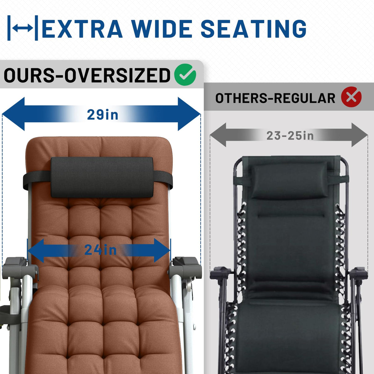 YOMIFUN Oversized Zero Gravity Chair, XL Lounge Chair 29” Width, Padded Recliner Chair W/Removable Cushion & Adj Headrest, Storage Bag, Footrest Cushion, Cup Holder, for Indoor Outdoor, Brown YOMIFUN