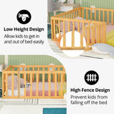 Solid Wood Montessori Floor Bed with Fun Door and Safety Guardrails for Kids LLS